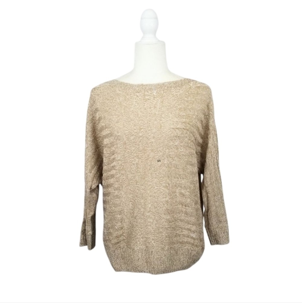 New York & Company tan white blend  ribbed knit dolman sweater size XS NWOT
